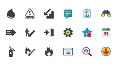 Güvenlik, acil durum simgeleri ateş. Yangın söndürücüyü işareti.