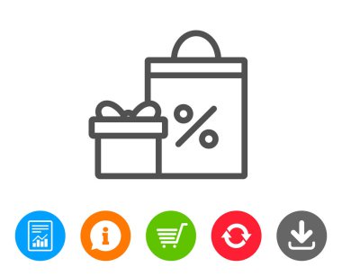 Hediye kutusu ile alışveriş çantası satırı simgesi. Hediye.