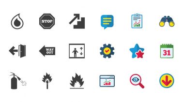 Güvenlik, acil durum simgeleri ateş. Yangın söndürücüyü işareti.