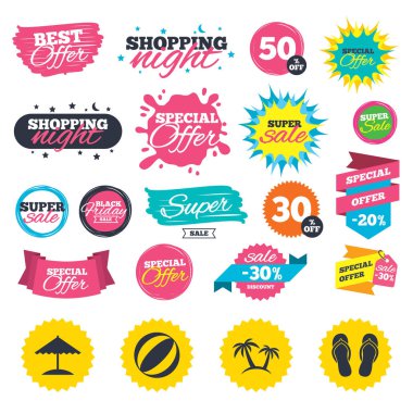 Beach Tatil simgeler. Şemsiye ve sandal.