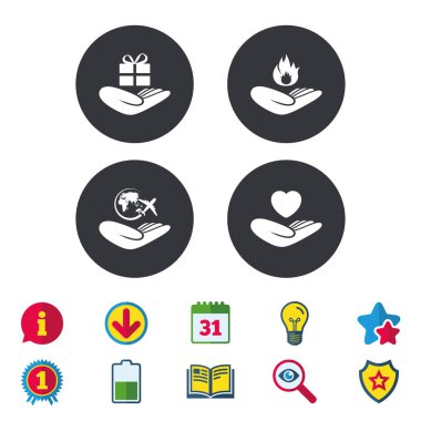 Yardım simgeleri eller. Koruma ve sigorta.