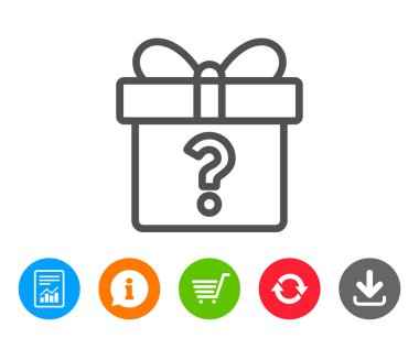 Hediye kutusu ile soru işareti satırı simgesi. Hediye.