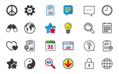 Dünya küre simgesi. Ying yang işareti. kalpleri sevgi.