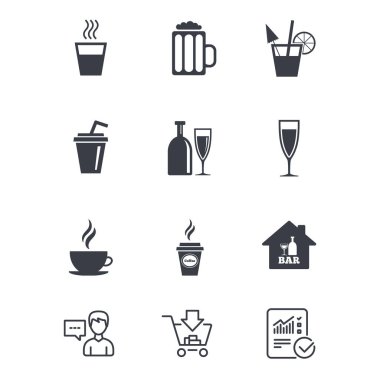 Kokteyl, bira simgeler. Kahve ve çay içecek.