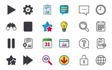 Oyuncu hareket simgeleri. Oynatma, durdurma ve duraklatma.