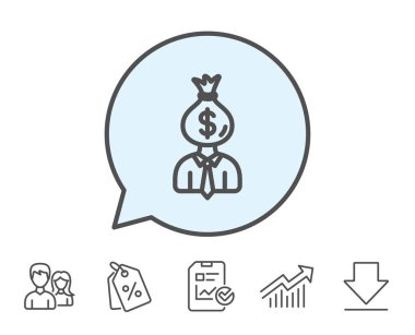 İşadamı kazanç satırı simgesi. Doları para çantası.