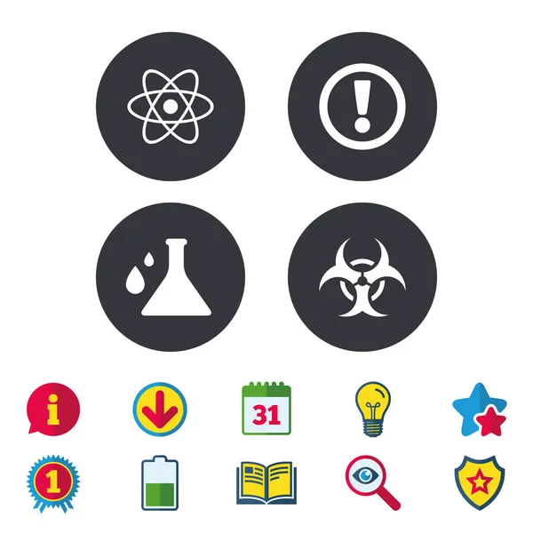 Attention biohazard icons. Chemistry flask. — Stock Vector