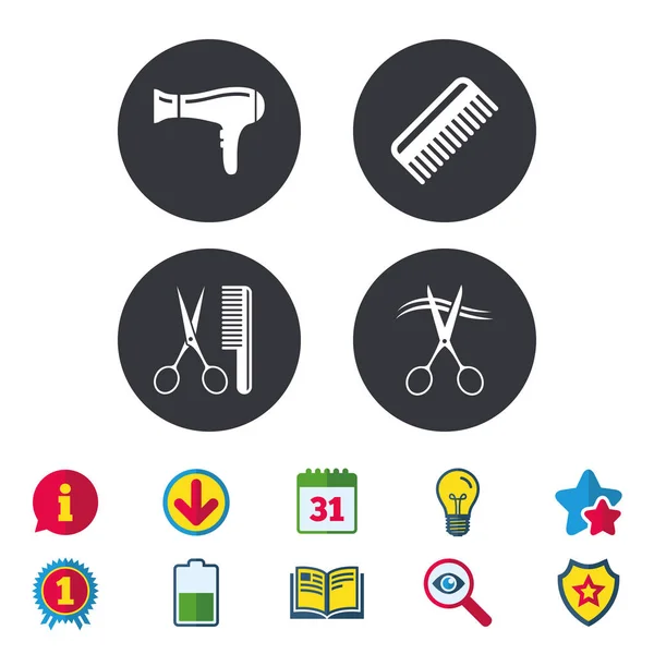 Hairdresser icons. Scissors cut hair symbol. — Stock Vector