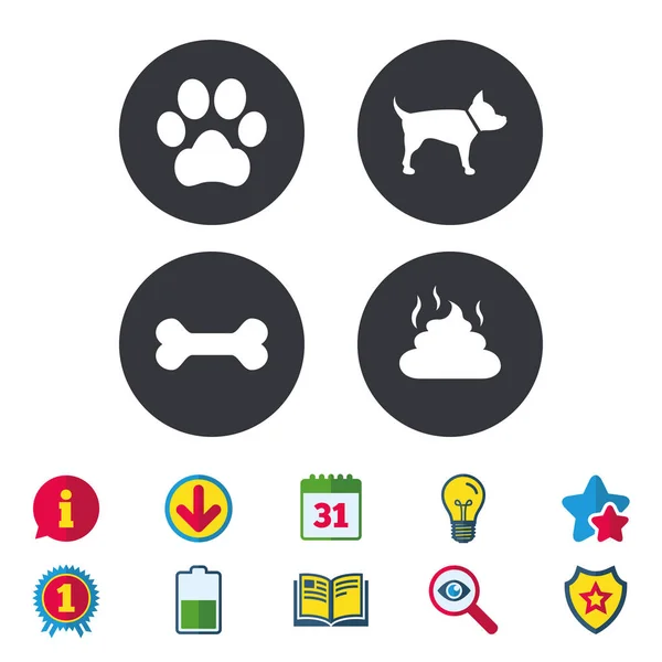 Iconos de mascotas. Perro pata y heces signos . — Vector de stock