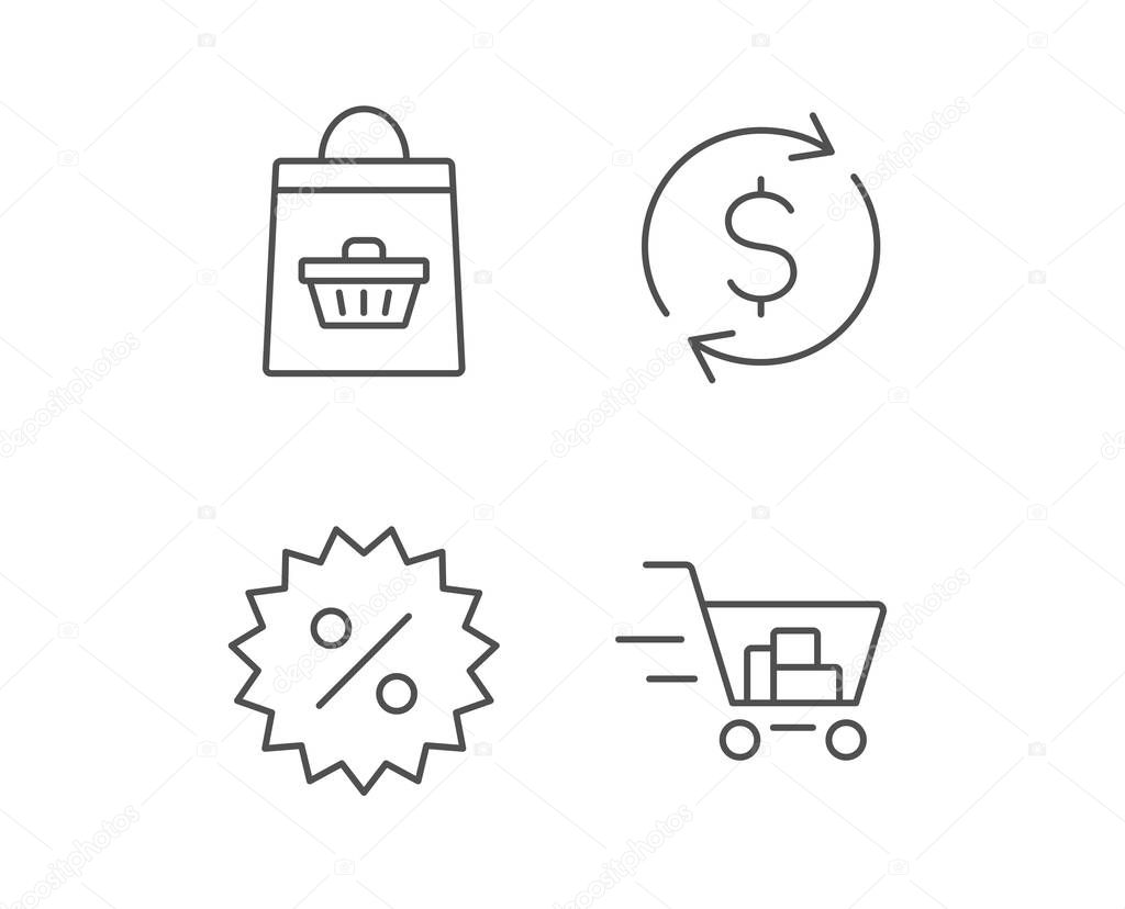 Shopping cart, Discount and Dollar icons.