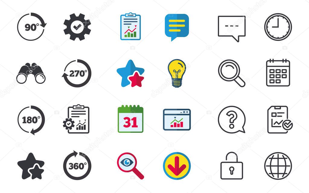 Angle 45 360 Degrees Circle Icons Geometry Math Signs Symbols Full Complete Rotation Arrow Chat Report And Calendar Signs Stars Statistics And Download Icons Question Clock And Globe Vector Premium Vector In