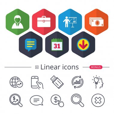 işadamı işaretler. insan ve nakit para simgeleri.