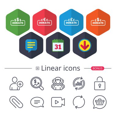 Para işaretleri bağış yapın. Dolar, euro ve pound.