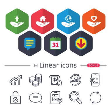 Yardım simgeleri eller. Koruma ve sigorta.