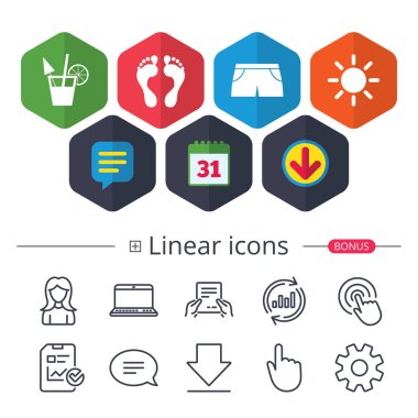 Beach Tatil simgeler. Kokteyl, insan ayak izleri.