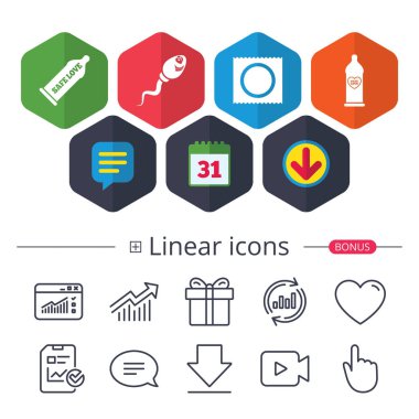 Güvenli seks aşk simgeler. Prezervatif paket semboller.