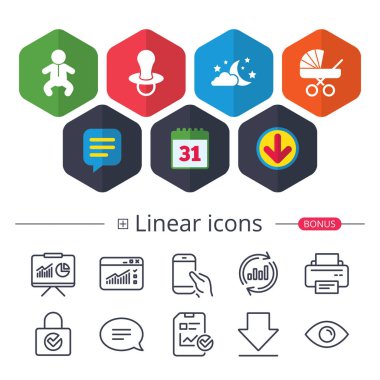 Ay ve yıldız. Bebek Bebek simgesi. Buggy, kukla.