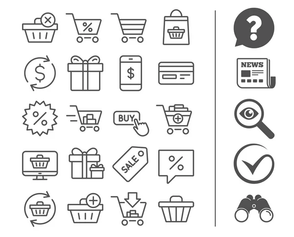Nákupní řádek ikon. Dary, dárky a prodej. — Stockový vektor