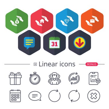 sigorta simgeler eller. para tasarruf işareti.