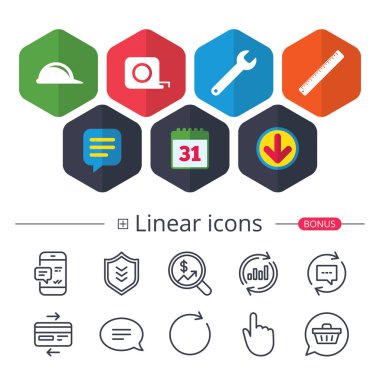 inşaat kask ve cetvel, rulet simgeler.