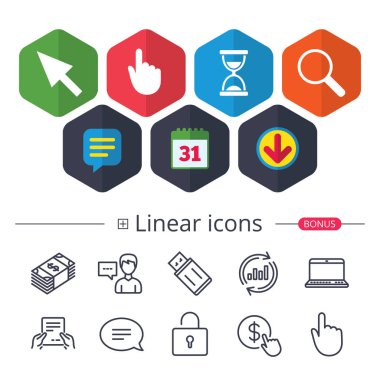 Fare imleci simgesi. Kum saati, büyüteç cam.