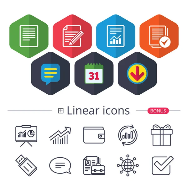 Dokument-Symbole. Datei mit Diagramm und Checkbox. — Stockvektor