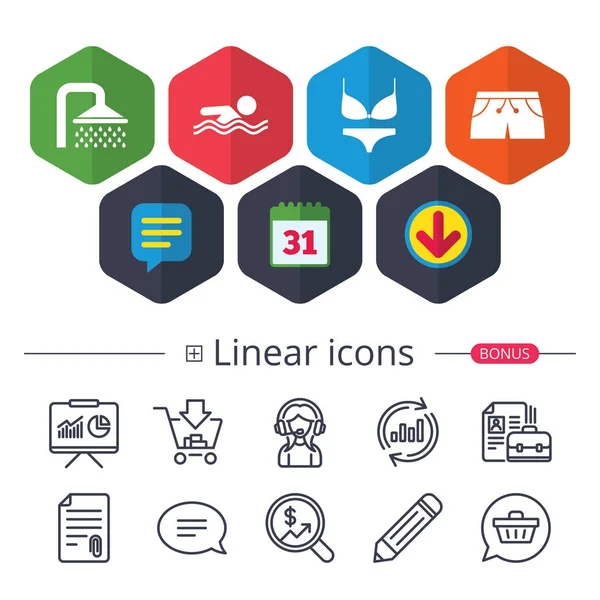 Yüzme Havuzu simgeler. Duş ve mayo işaretleri.