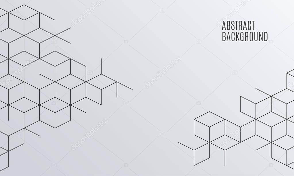 Vector abstract boxes background. Modern illustration with square mesh. Cube cell. Digital geometric abstraction with lines. Vector Illustration.