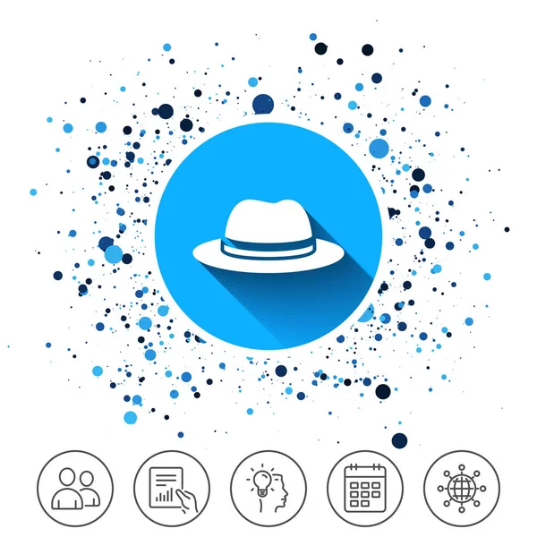 Daire arka plan üstünde düğme. Silindir şapka işareti simgesi. Klasik headdress sembolü. Takvim satırı simgesi. Ve daha fazla çizgi işaretleri. Rasgele daireler. Düzenlenebilir inme. Vektör