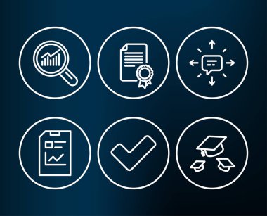 Kene, rapor belge ve veri analizi simgeler. SMS, sertifika 