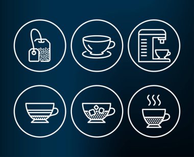 Espresso, kahve makinesi ve çay poşeti simgeler. Mocha, soğuk kahve bir