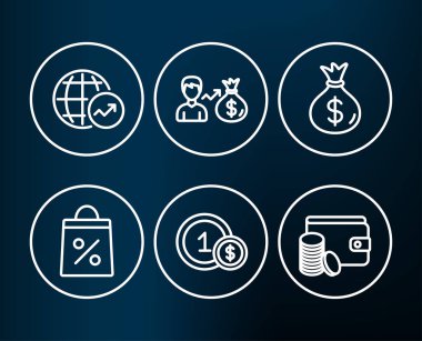 Çanta alışveriş, dünya istatistikleri ve para çantası simgeler. Sallary, Usd