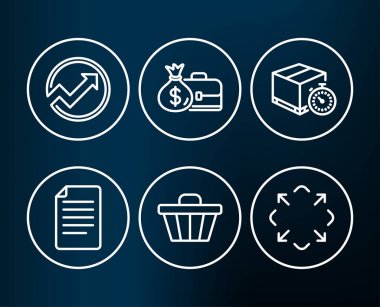 Denetim, alışveriş sepeti ve teslimat Zamanlayıcı simgeler. Maaş, dosya ve Maxi