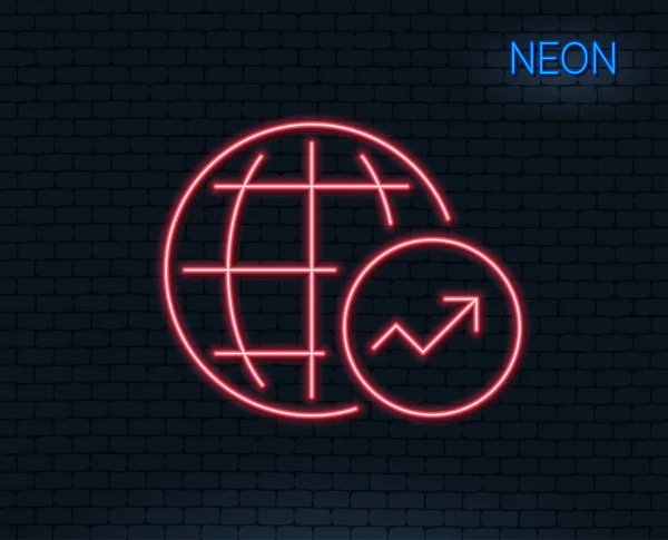 Neonlicht Weltstatistik Zeilensymbol Berichtsdiagramm Oder Verkaufswachstumszeichen Datenanalyse Graphen Symbol Glühendes — Stockvektor