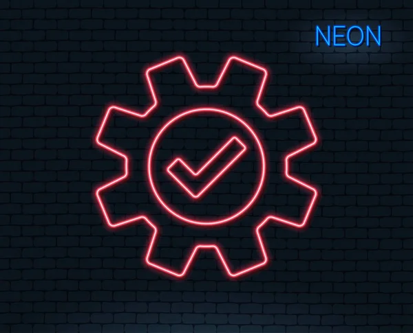 Neon Light Ikony Narzędzia Linia Zatwierdzony Znak Usługi Skrzynia Biegów — Wektor stockowy