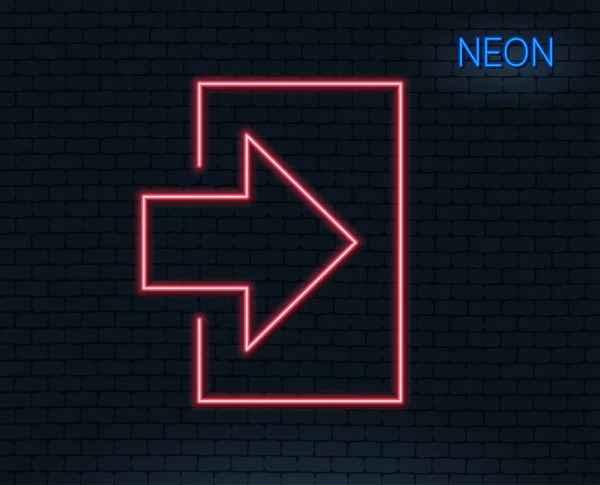 Neon Light Zaloguj Się Strzałek Linii Ikona Zaloguj Się Symbol — Wektor stockowy