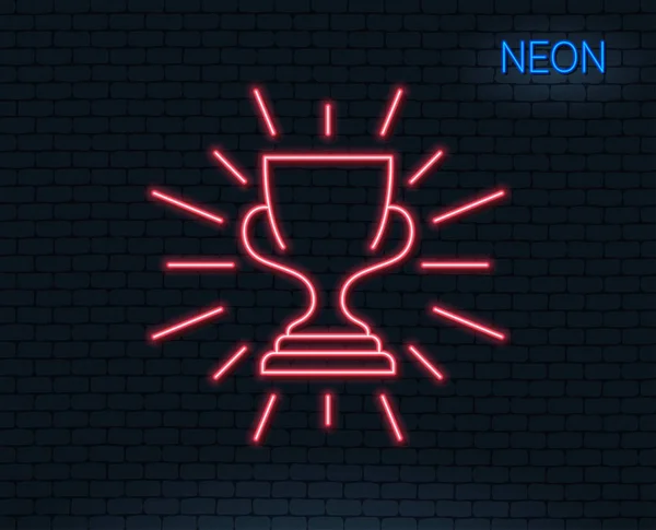 Неонове Світло Нагородити Піктограмою Кубкової Лінії Символ Переможця Трофей Знак — стоковий вектор
