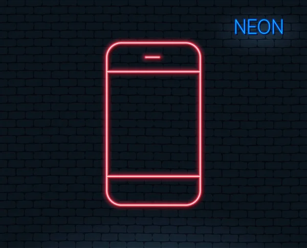 Neon Ljus Smartphone Ikonen Mobiltelefon Eller Telefon Tecken Mobila Enhet — Stock vektor