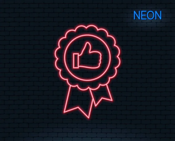 Neonové Světlo Ikona Čáry Pozitivní Zpětnou Vazbu Cena Medaile Symbol — Stockový vektor