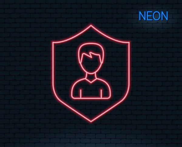 Neon Fény Felhasználó Védelem Sor Ikon Profilt Avatar Pajzs Jele — Stock Vector