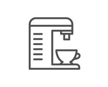 Kahve makinesi satırı simgesi. Sıcak bir içecek işareti. Taze içecek sembolü. Vektör