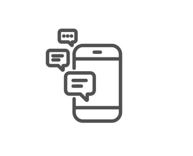 İletişim satırı simgesi. Akıllı telefon sohbet sembolü. İş iletileri imzala. Kalite tasarım öğesi. Düzenlenebilir inme. Vektör