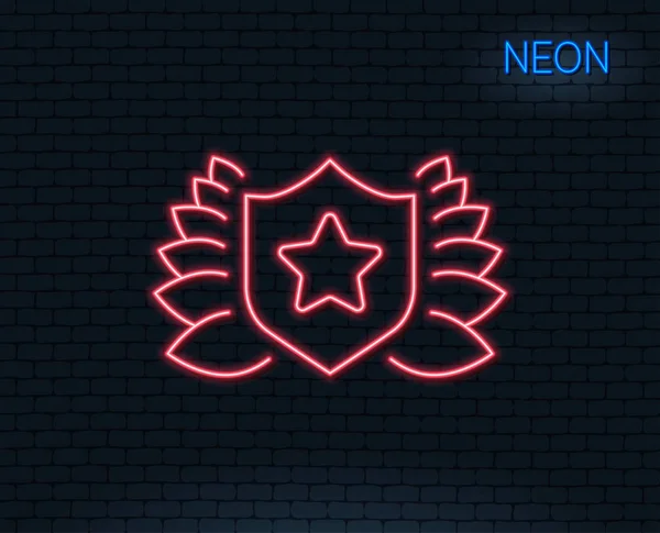 Neon Light Award Shield Line Icon Laurel Wreath Symbol Laureate — Stock Vector