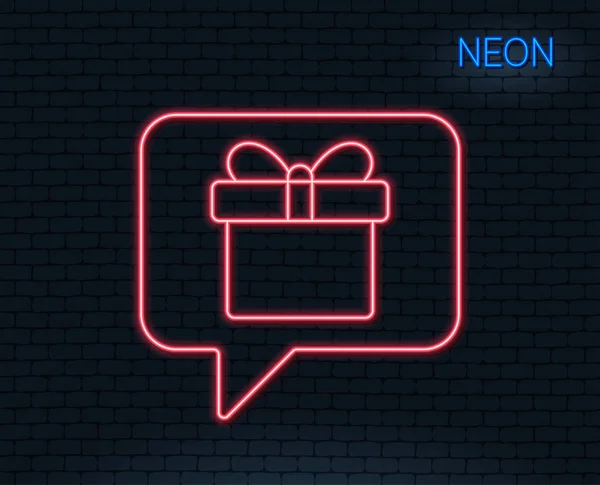 Luce Neon Sognando Icona Della Linea Regalo Presenta Cartello Compleanno — Vettoriale Stock