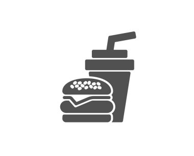 Hamburger içki basit simgesi olan. Fast food Restoran işareti. Hamburger ya da çizburger sembolü. Vektör