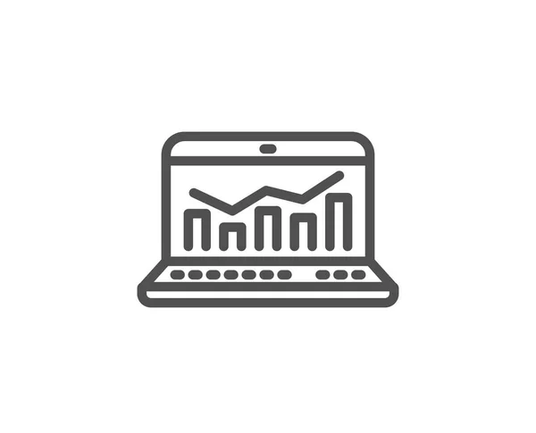 Icona Della Linea Statistica Marketing Simbolo Analisi Web Laptop Notebook — Vettoriale Stock