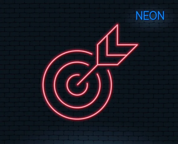 Neonlicht Zielzeilen Symbol Marketing Targeting Strategie Symbol Ziel Mit Pfeilen — Stockvektor