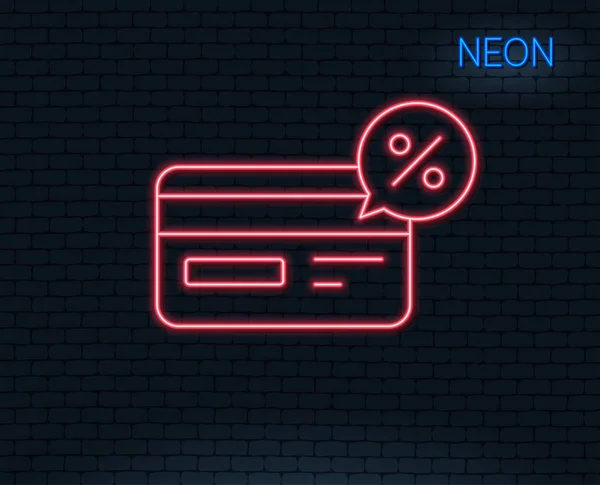 Neon Işık Kredi Kartı Satırı Simgesi Ödeme Kartı Indirim Işareti — Stok Vektör