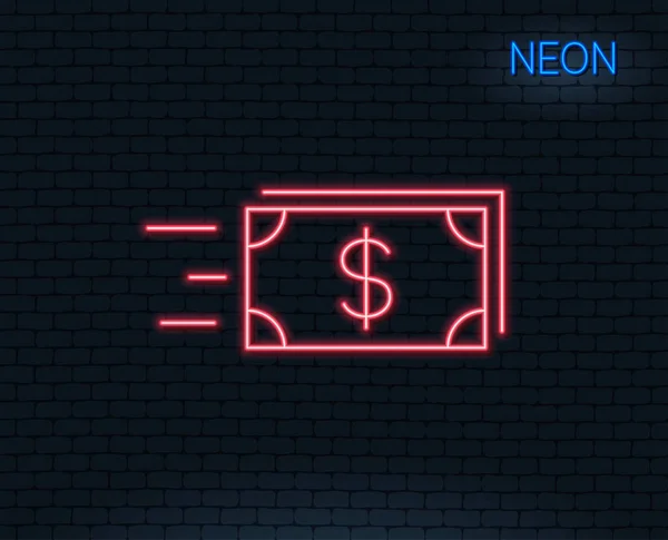Neonové Světlo Převod Hotovosti Peníze Řádku Ikonu Bankovní Znak Měny — Stockový vektor