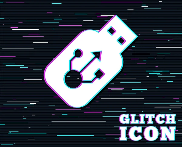 Glitch Effekt Usb Tecken Ikonen Usb Flash Drive Stick Symbol — Stock vektor